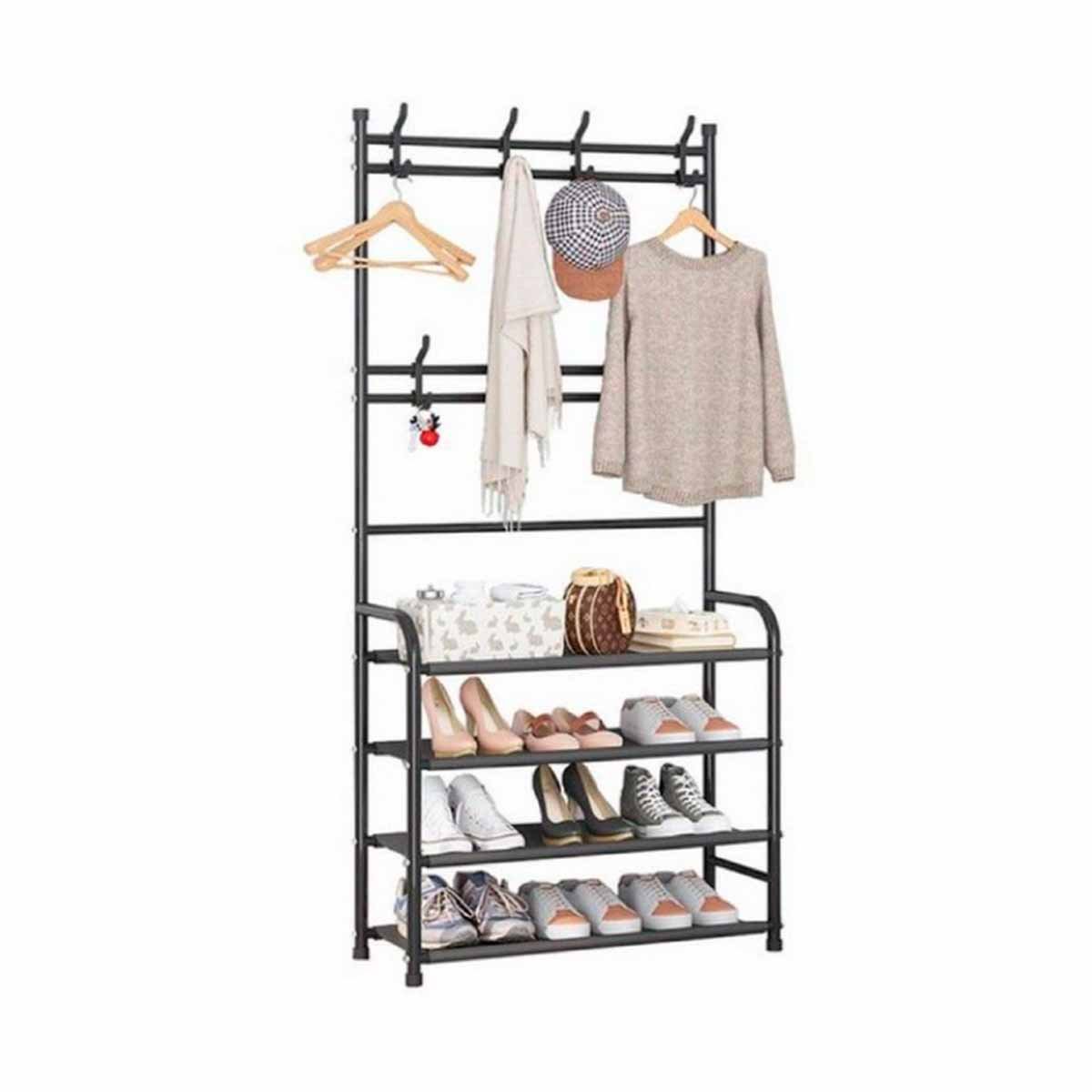 ESTANTE ZAPATERA ORGANIZADORA NEGRO CON PERCHEROS CURVOS PARA CASA Y+REGALO STICKER - 1