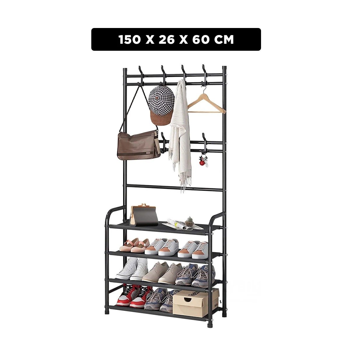 ESTANTE ZAPATERA ORGANIZADORA NEGRO CON PERCHEROS CURVOS PARA CASA Y+REGALO STICKER - 4