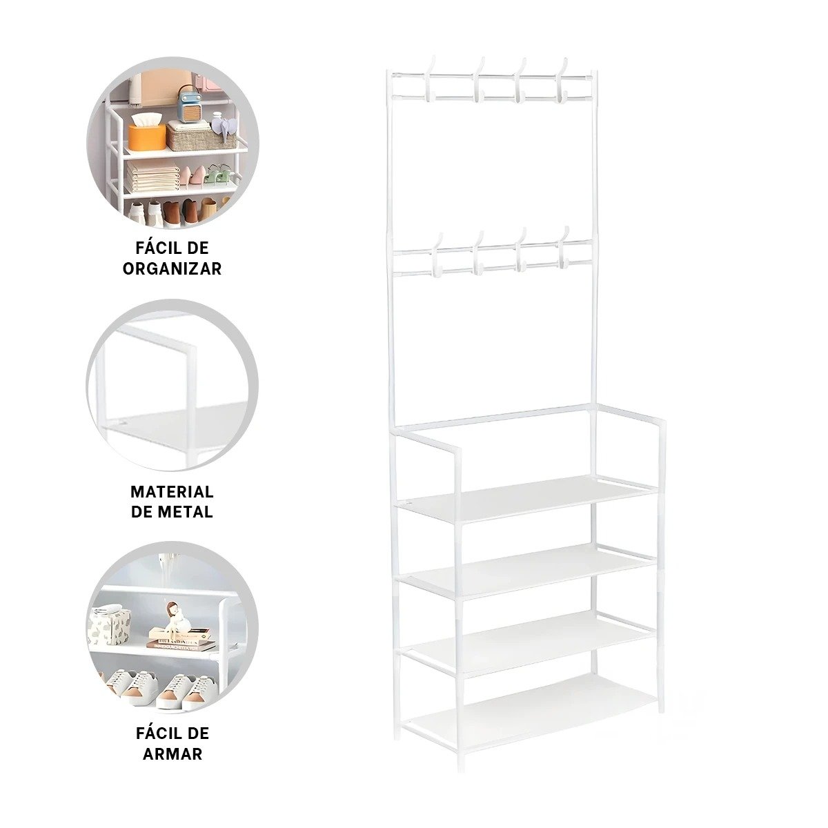 MUEBLE ORGANIZADOR CON PERCHEROS RECTO BLANCO PARA ORDENAR ZAPATOS EN CASA Y+PAPEL REGALO - 5