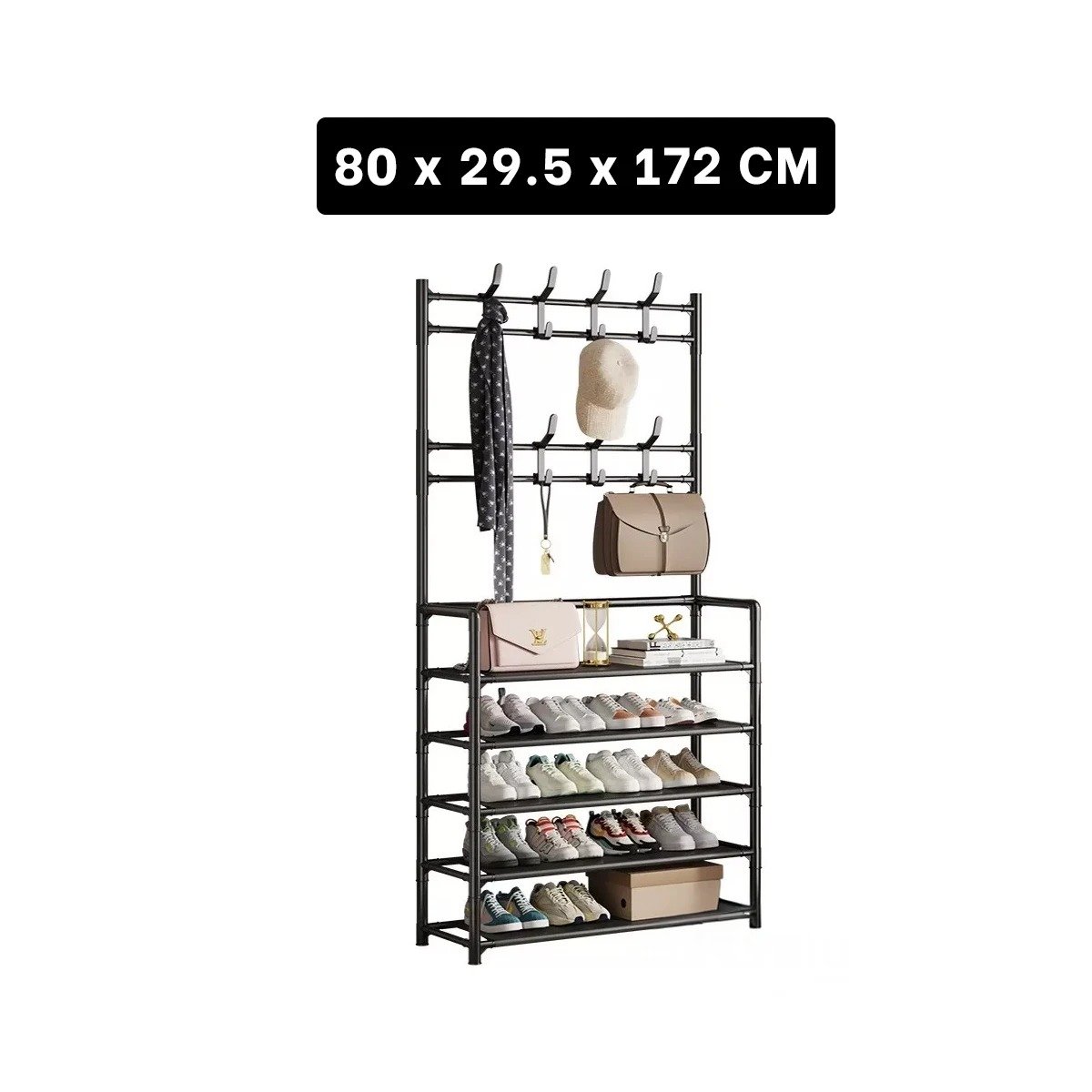 PACK12 ESTANTERIA CON PERCHEROS RECTO NEGRO PARA ORGANIZACION EN DORMITORIO Y+PAPEL REGALO - 4