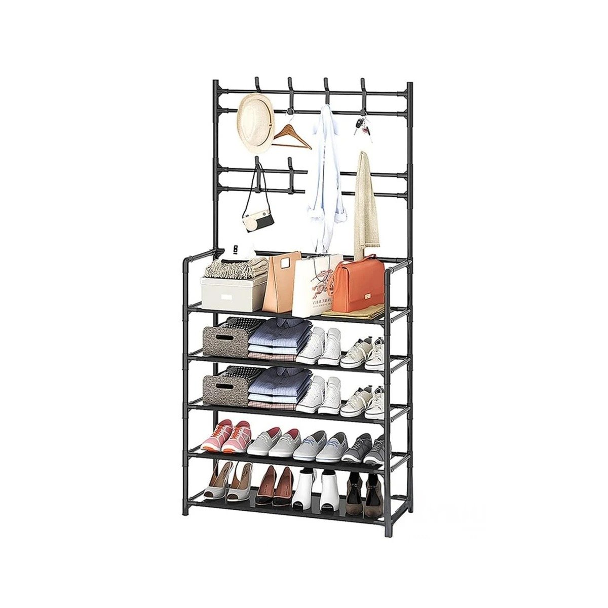 PACK12 RACK CON PERCHEROS RECTO NEGRO PARA ORDEN RAPIDO Y FACIL EN CASA Y+REGALO STICKER - 2