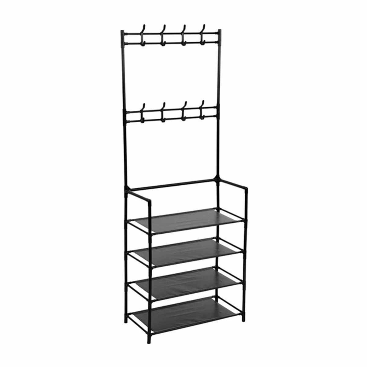 ESTANTE ZAPATERO CON PERCHEROS RECTO NEGRO PARA ORDEN DIARIO Y+LIGAS REGALO - 5