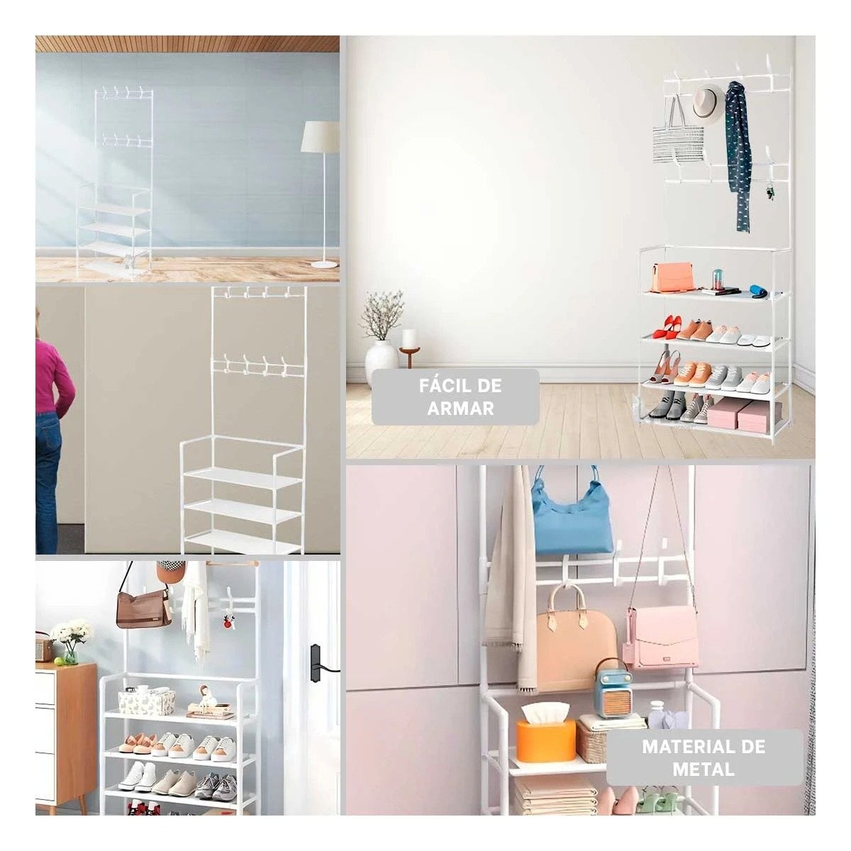 PACK2 MUEBLE BLANCO PARA ZAPATOS CON PERCHEROS RECTO Y DISENO FUNCIONAL DE CASA Y+PAPEL REGALO - 3