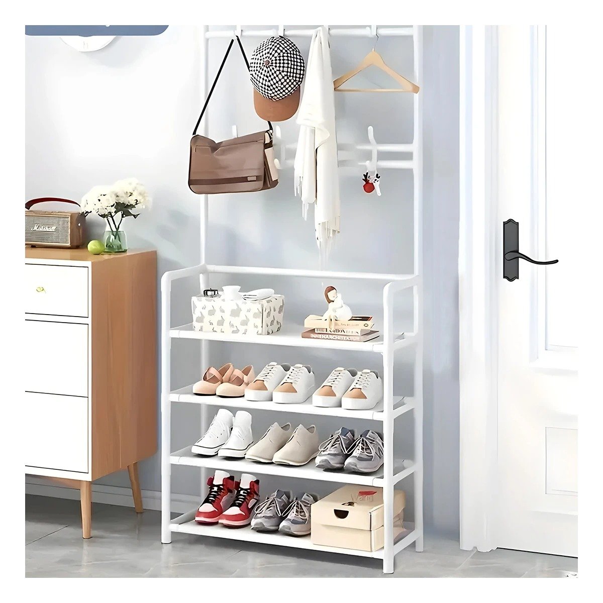 PACK2 MUEBLE BLANCO PARA ZAPATOS CON PERCHEROS RECTO Y DISENO FUNCIONAL DE CASA Y+PAPEL REGALO - 5