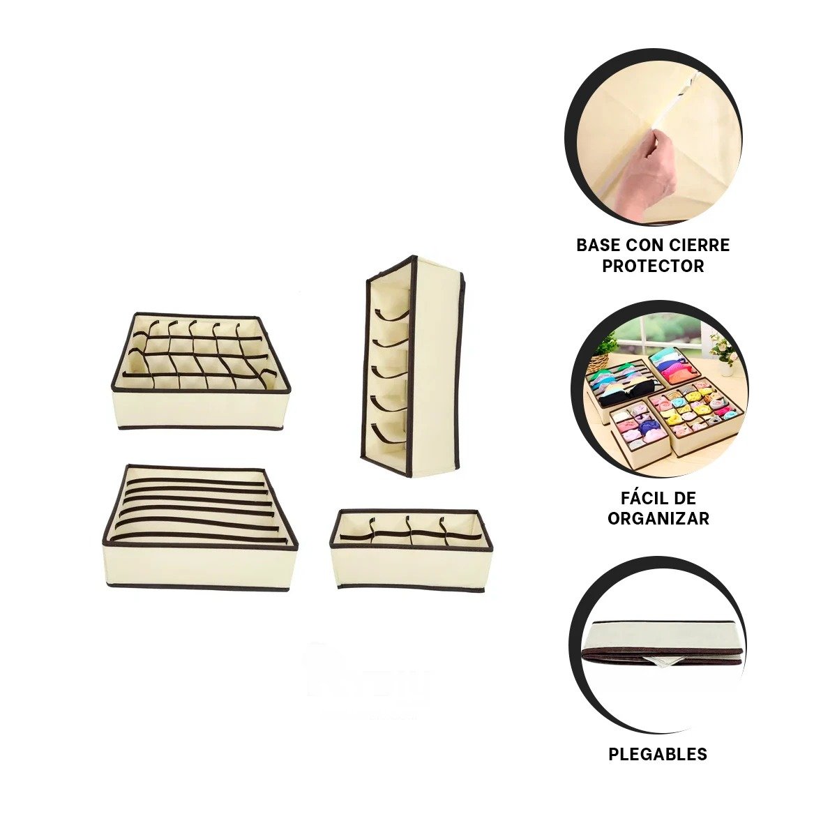 KIT ORGANIZADORES DE CAJON PARA ROPA INTERIOR BEIGE CON BORDES MARRON HOGAR Y+PAPEL REGALO - 5