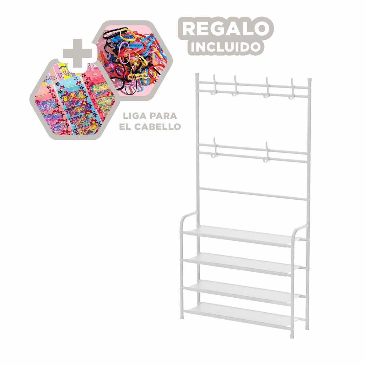ESTANTE PARA ZAPATOS CON PERCHEROS CURVOS BLANCO DE USO DIARIO Y+LIGAS REGALO - 2