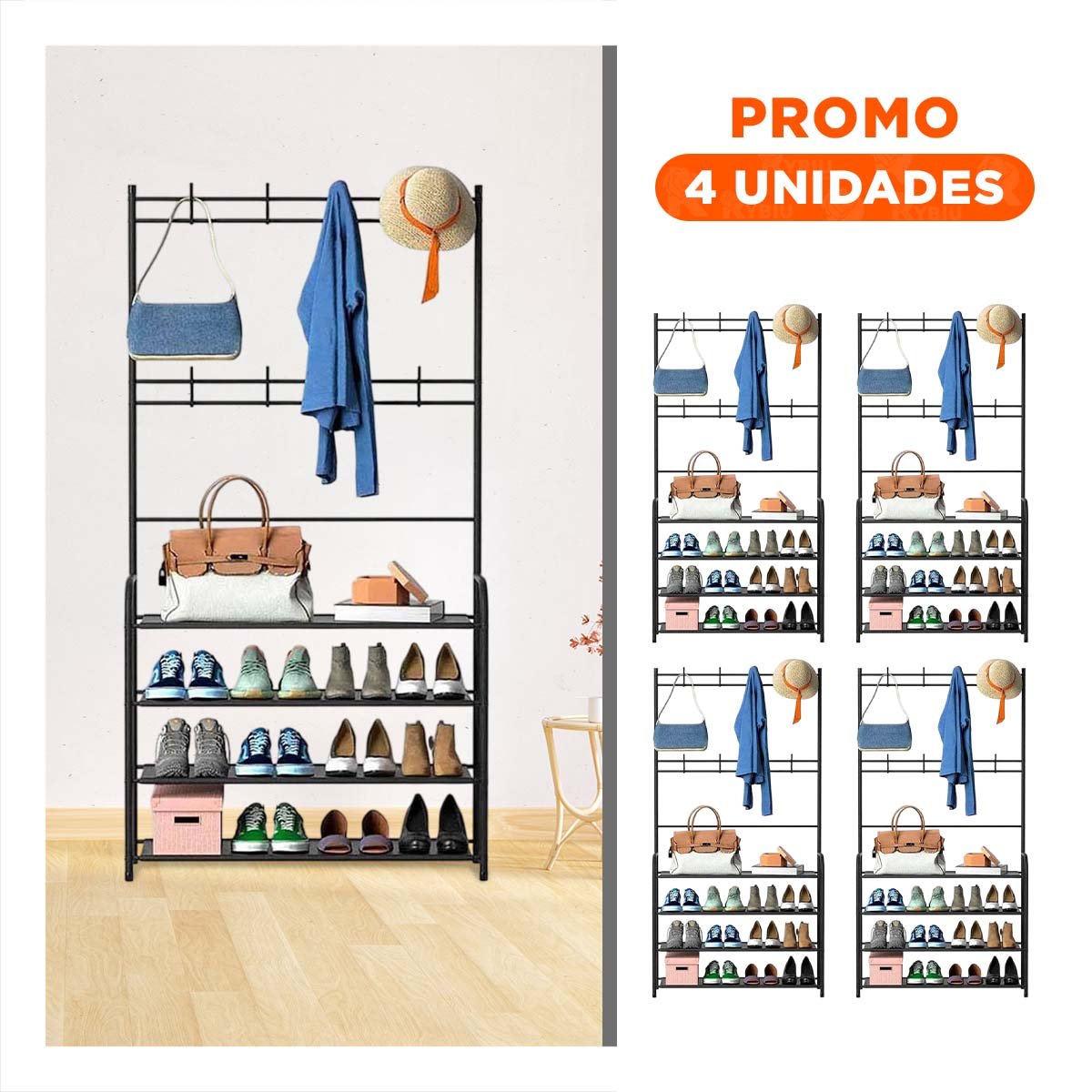PACK4 ORGANIZADOR ZAPATERA CURVA NEGRO PARA ESPACIOS DEL HOGAR - 1