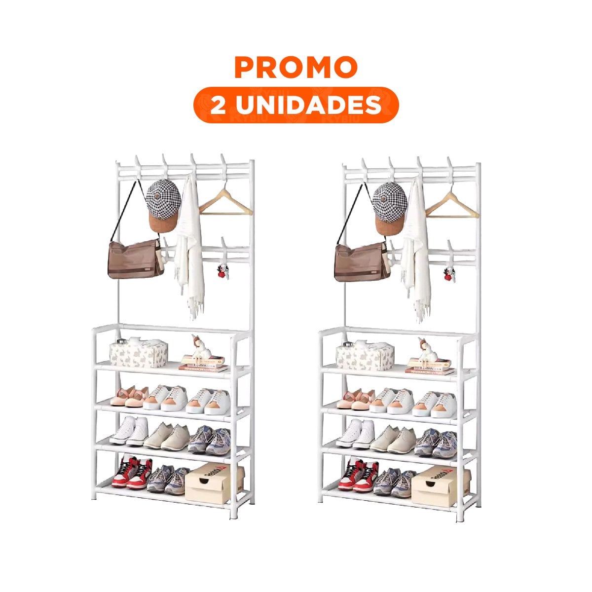 PACK2 SISTEMA ZAPATERO ORGANIZADOR CON PERCHEROS RECTO BLANCO PARA DORMITORIO Y+REGALO STICKER - 1