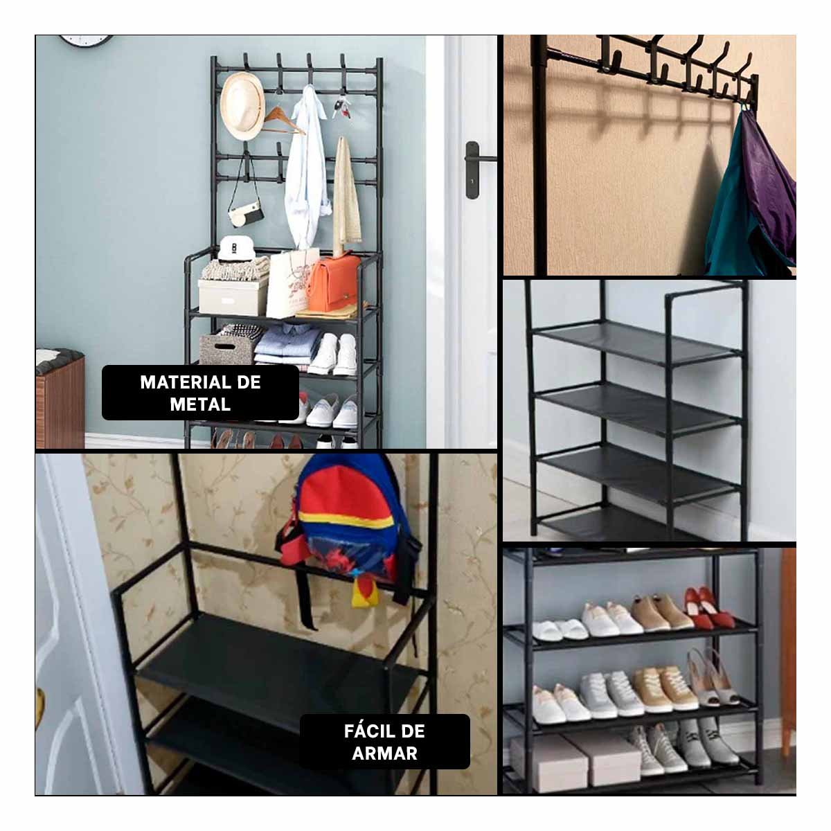 PACK12 SISTEMA VERTICAL CON PERCHEROS RECTO NEGRO PARA CALZADO - 2