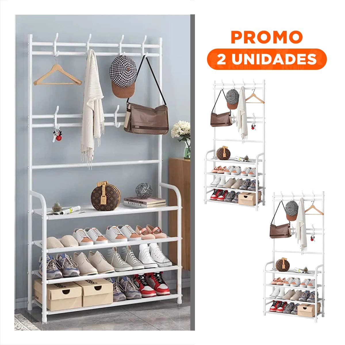 PACK2 SISTEMA DE ZAPATOS CON PERCHEROS CURVOS BLANCO PARA EL HOGAR Y+REGALO STICKER - 1