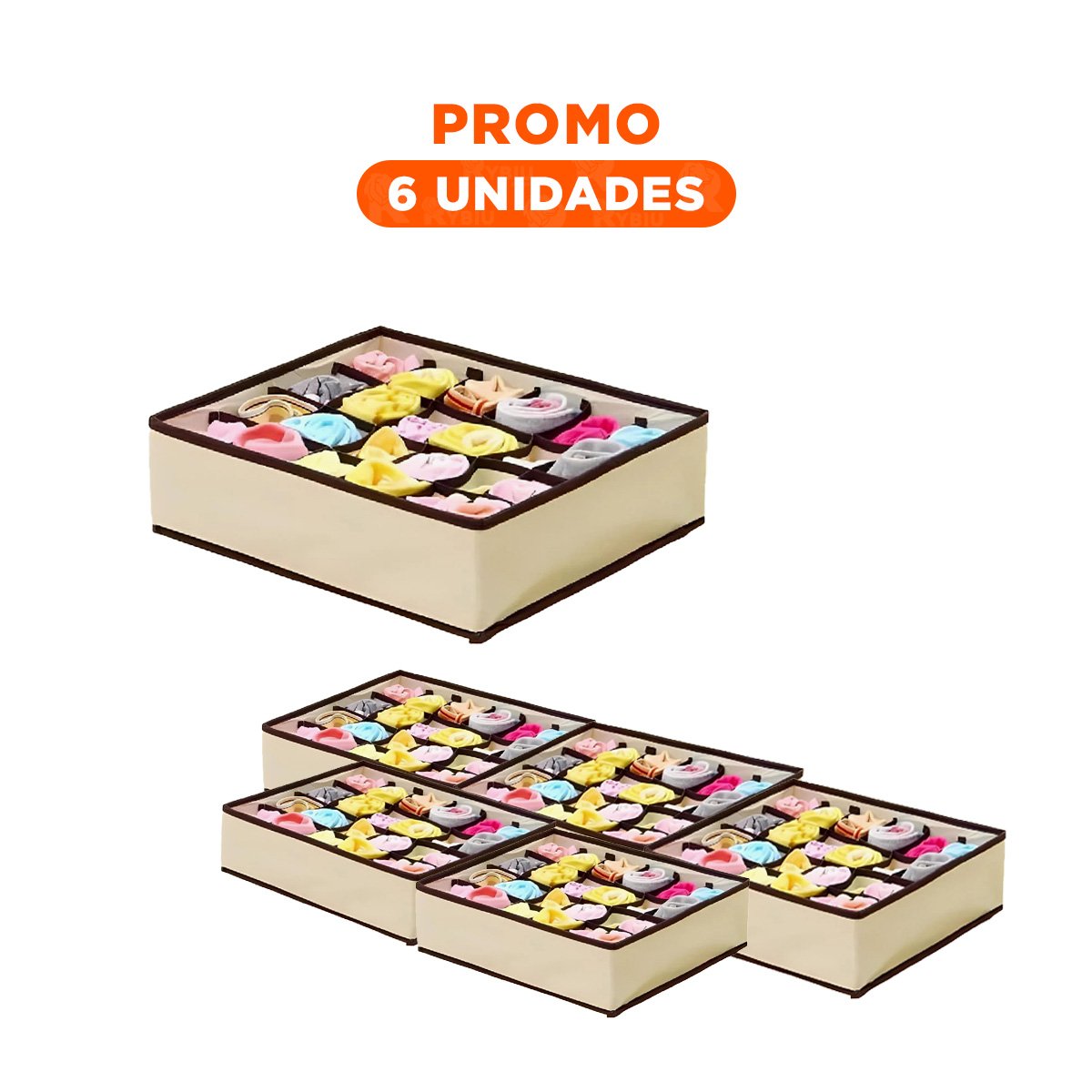 PACK6 CAJA ORGANIZADORES DE CAJON PARA ROPA INTERIOR BEIGE CON BORDES MARRON Y+REGALO STICKER - 1
