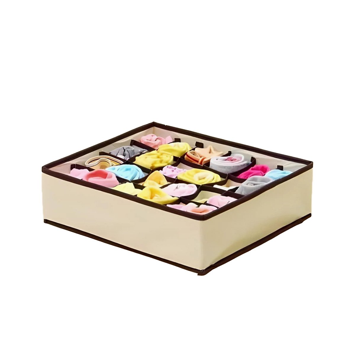 PACK6 CAJA ORGANIZADORES DE CAJON PARA ROPA INTERIOR BEIGE CON BORDES MARRON Y+REGALO STICKER - 2
