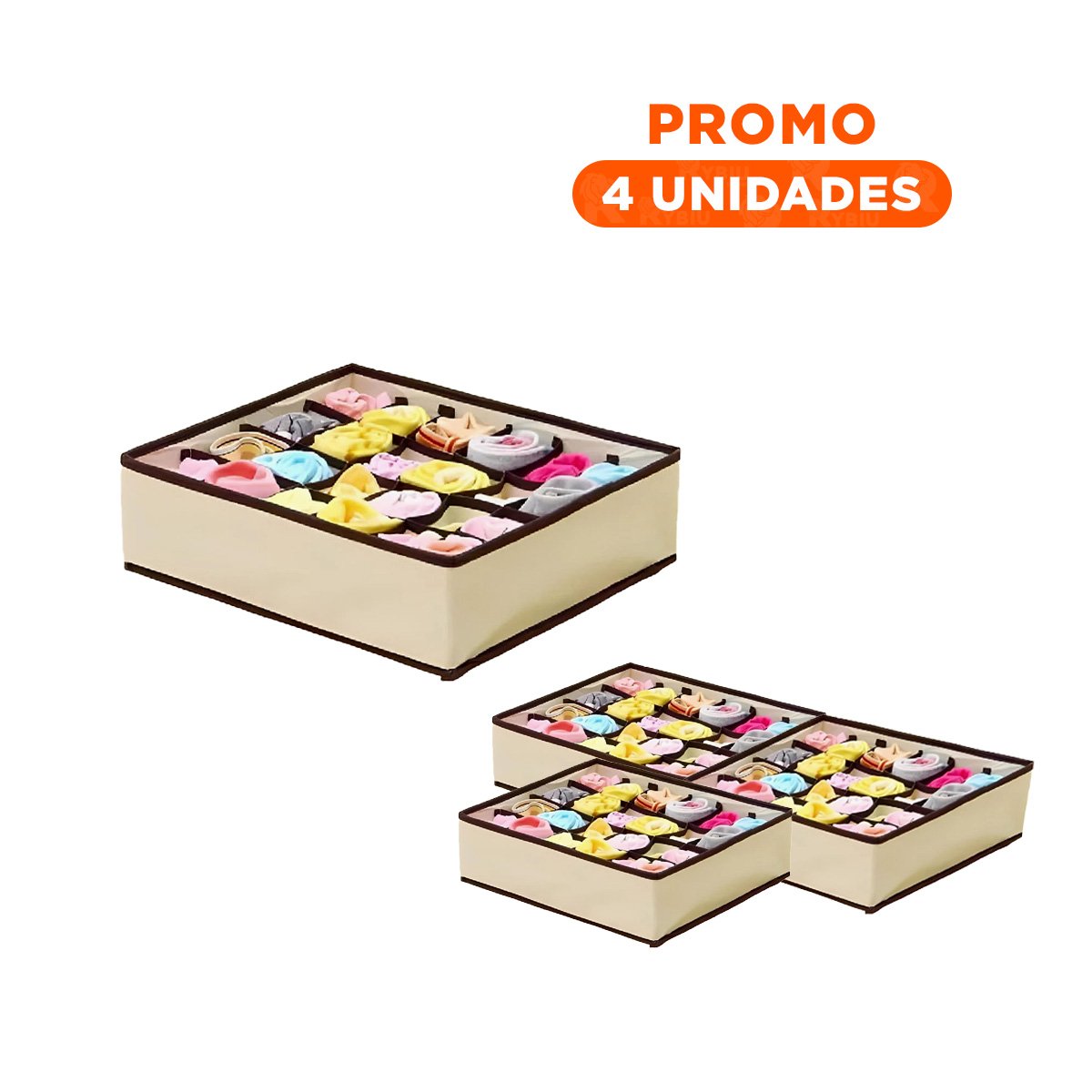 PACK4 SOLUCION ORGANIZADORES DE CAJON PARA ROPA INTERIOR BEIGE CON BORDES MARRON - 1