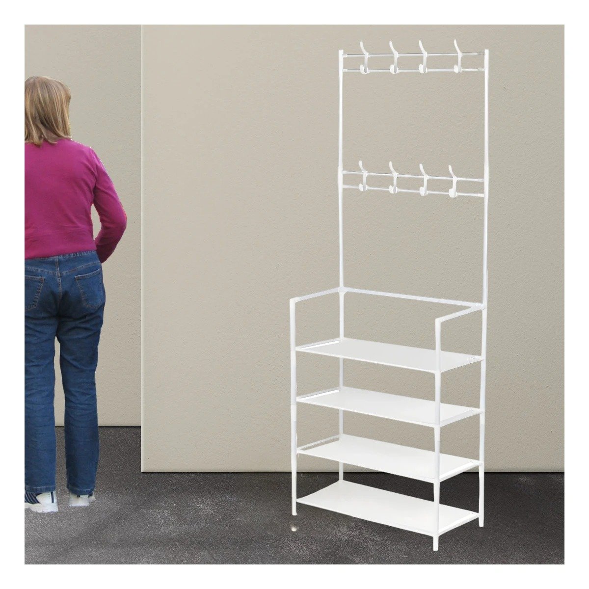 PACK2 ORGANIZADOR BLANCO DE ZAPATOS CON PERCHEROS RECTO PARA DORMITORIO Y+REGALO STICKER - 5