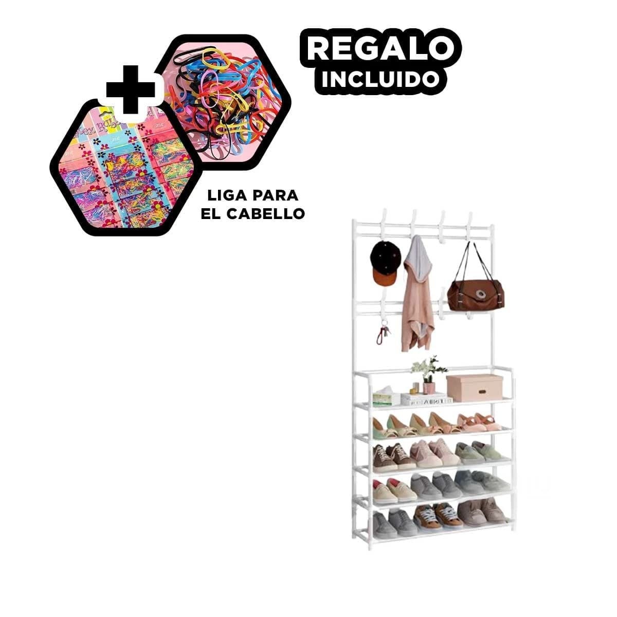 MOBILIARIO ZAPATERO ORGANIZADOR CON PERCHEROS RECTO BLANCO PARA CASA MODERNA Y+LIGAS REGALO - 2