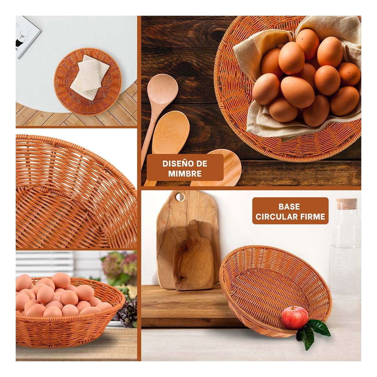CESTA CIRCULAR DE PLASTICO TEJIDO PARA DECORACION HOGAR Y ORGANIZACION EN CASA - 2
