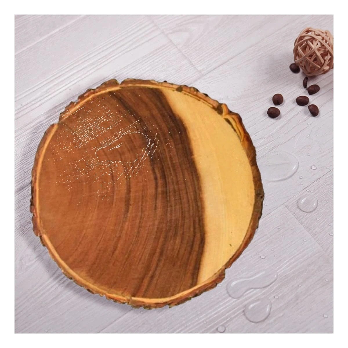 FUENTE CIRCULAR DE MADERA 33CM PARA DECORACION DE HOGAR EN COMEDOR Y SALA Y+REGALO STICKER - 2