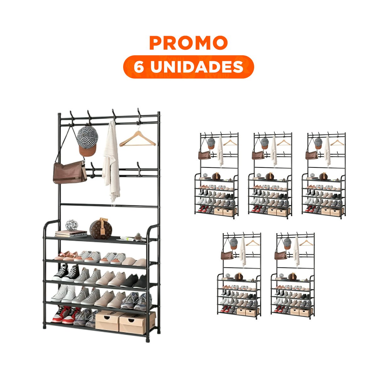 PACK6 SOPORTE COLGANTE RESISTENTE PARA GUARDAR ZAPATOS 5 NIVELES NEGRO Y+REGALO STICKER - 1