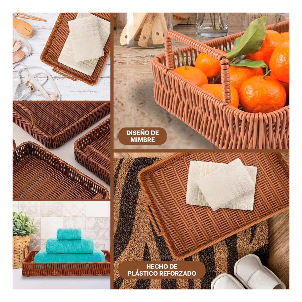 PLATO RECTANGULAR CON ASAS TEJIDO PARA PRESENTAR Y ORDENAR EN HOGAR MODERNO Y+LIGAS REGALO - 1