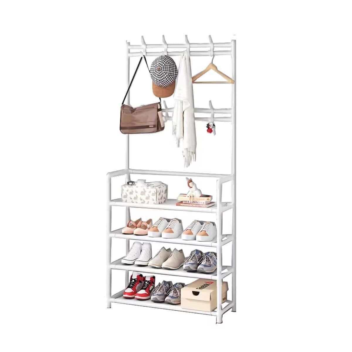 ORGANIZADOR ZAPATERO CON PERCHEROS RECTO BLANCO PARA DORMITORIO Y HOGAR Y+REGALO STICKER - 1