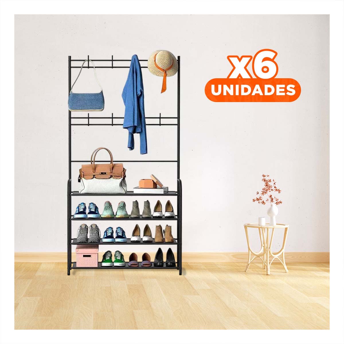 PACK6 ESTANTE CURVO CON ZAPATERA NEGRO PARA CASA Y+PAPEL REGALO - 1