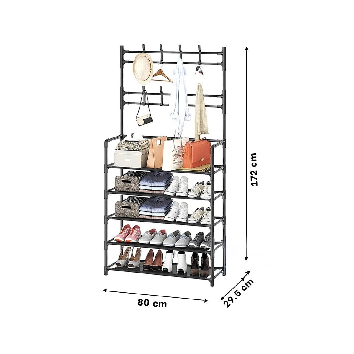 RACK ORGANIZADOR CON PERCHEROS RECTO COLOR NEGRO PARA ORDEN DIARIO EN HOGAR Y+POST IT - 5