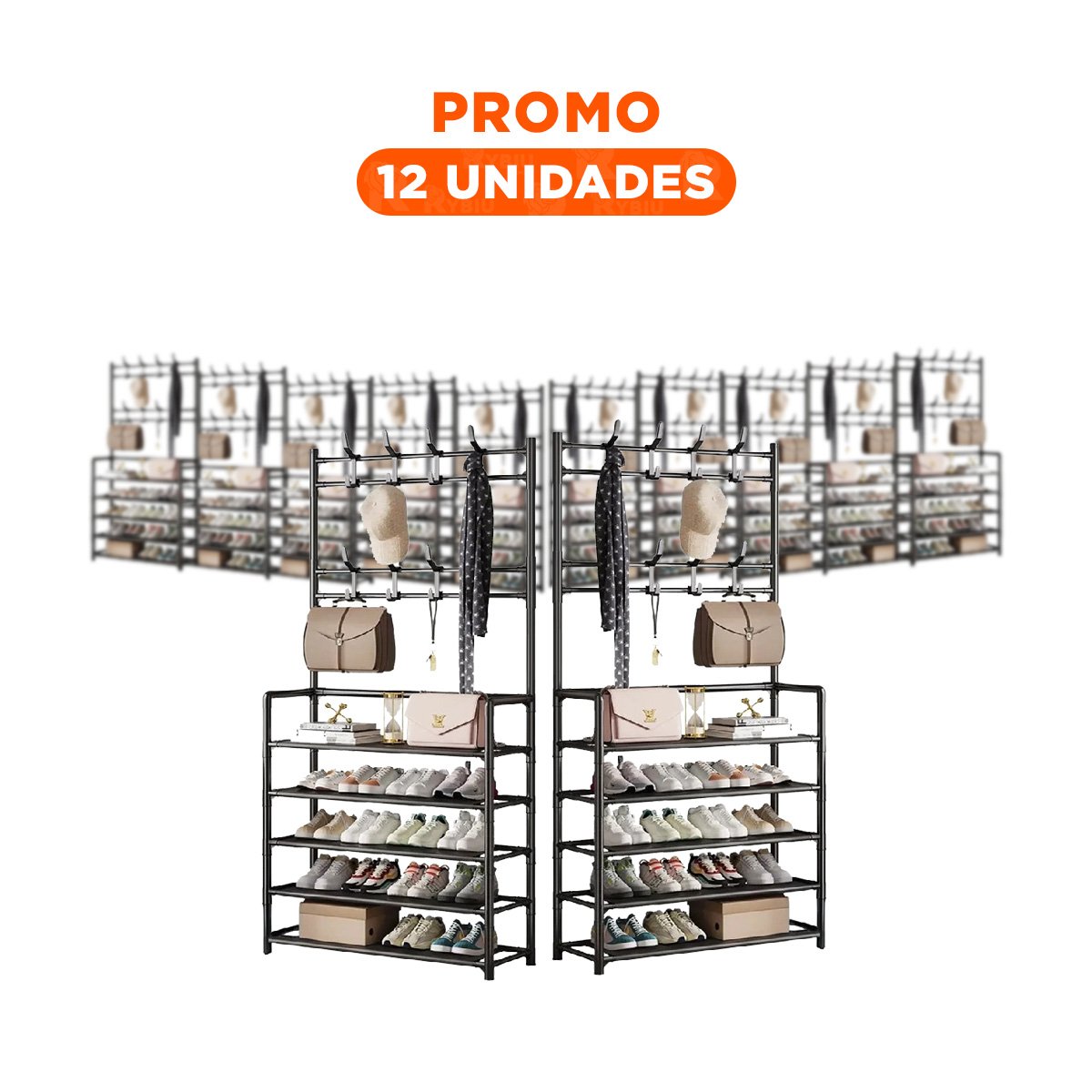 PACK12 ORGANIZADOR RECTO CON PERCHEROS NEGRO PARA ROPA LIGERA Y ZAPATOS DIARIOS - 1