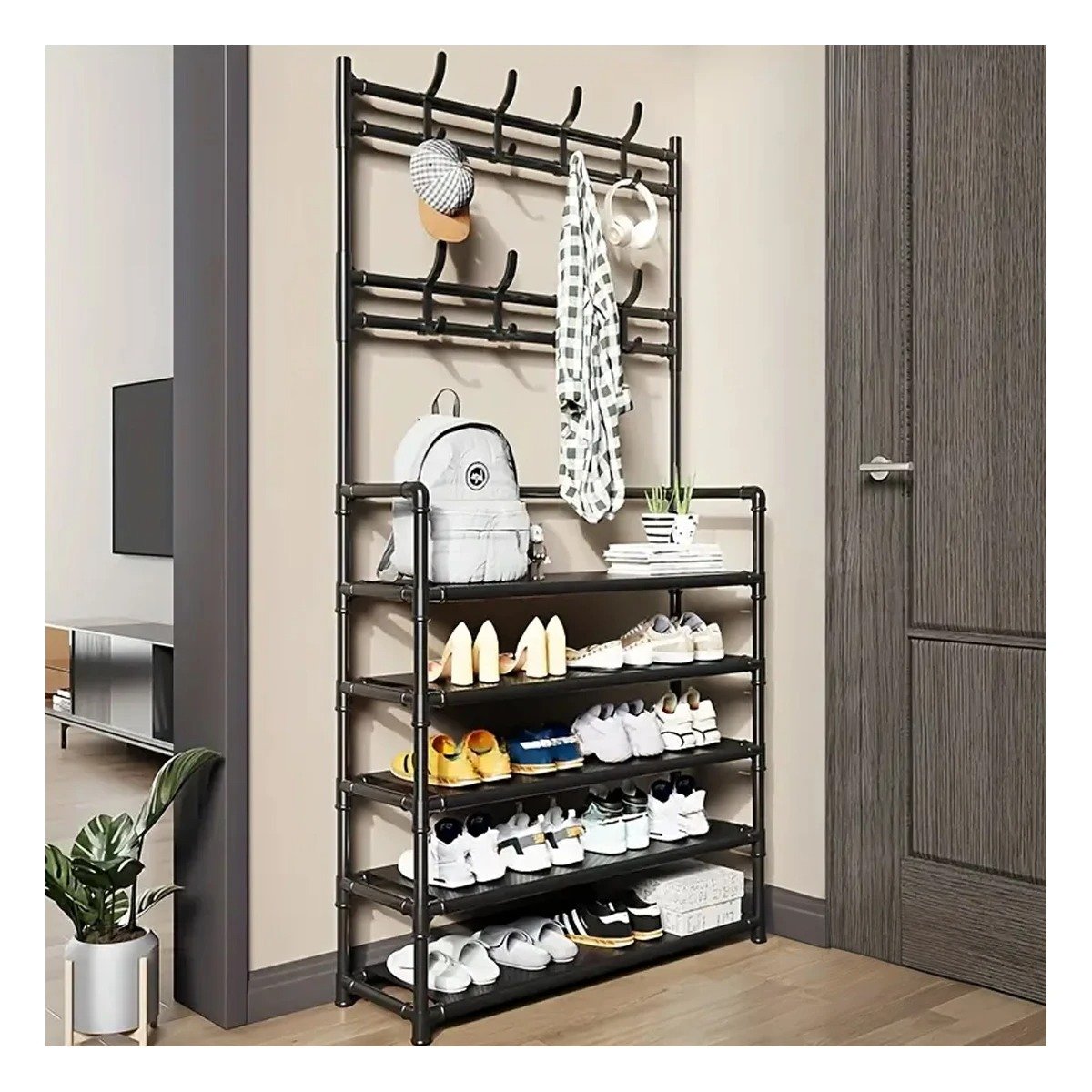 PACK12 ORGANIZADOR RECTO CON PERCHEROS NEGRO PARA ROPA LIGERA Y ZAPATOS DIARIOS - 3