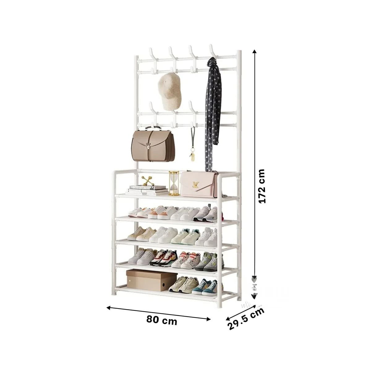PACK6 MUEBLE RECTO ZAPATERO CON PERCHEROS BLANCO PARA ORGANIZACION DEL HOGAR - 4