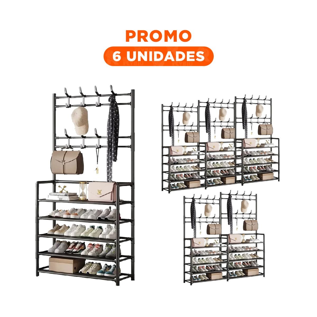 PACK6 MUEBLE RECTO CON PERCHEROS COLOR NEGRO PARA ESPACIOS PEQUENOS DEL HOGAR Y+REGALO STICKER - 1