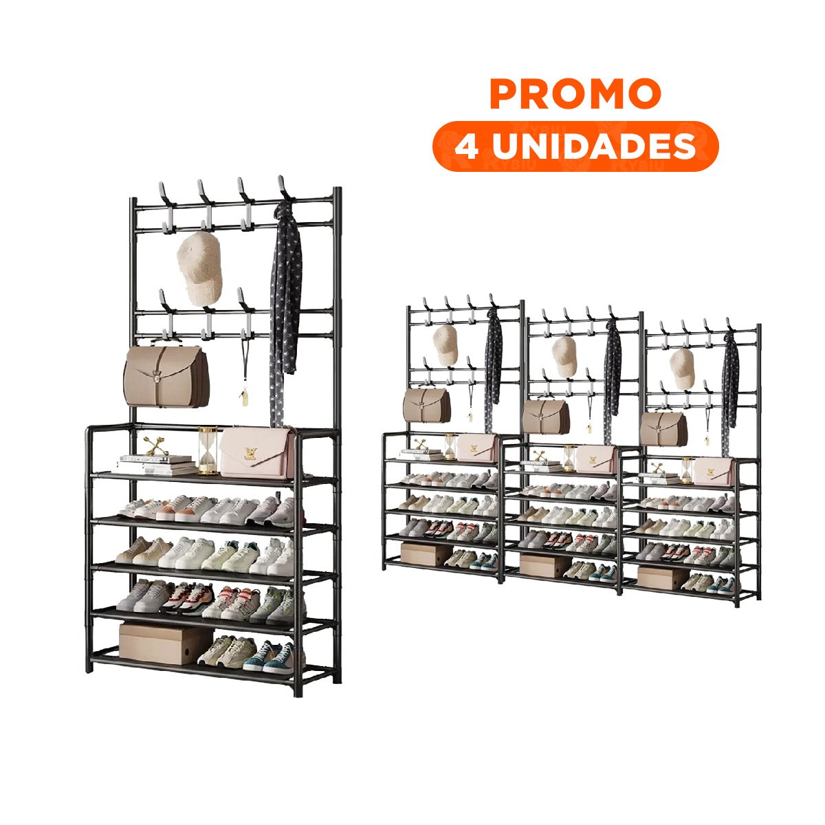 PACK4 ORGANIZADOR RECTO CON PERCHEROS COLOR NEGRO PARA ORDEN VISUAL EN DORMITORIO - 1