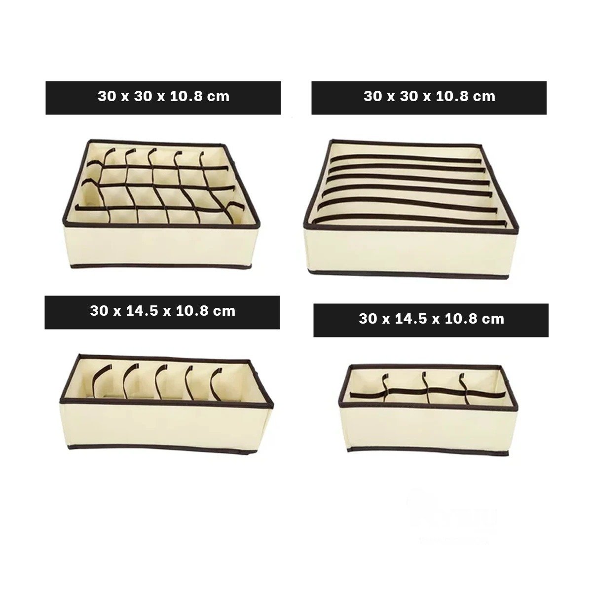 PACK12 UNIDAD DE CAJON PARA ROPA INTERIOR BEIGE CON BORDES MARRON Y+REGALO STICKER - 4
