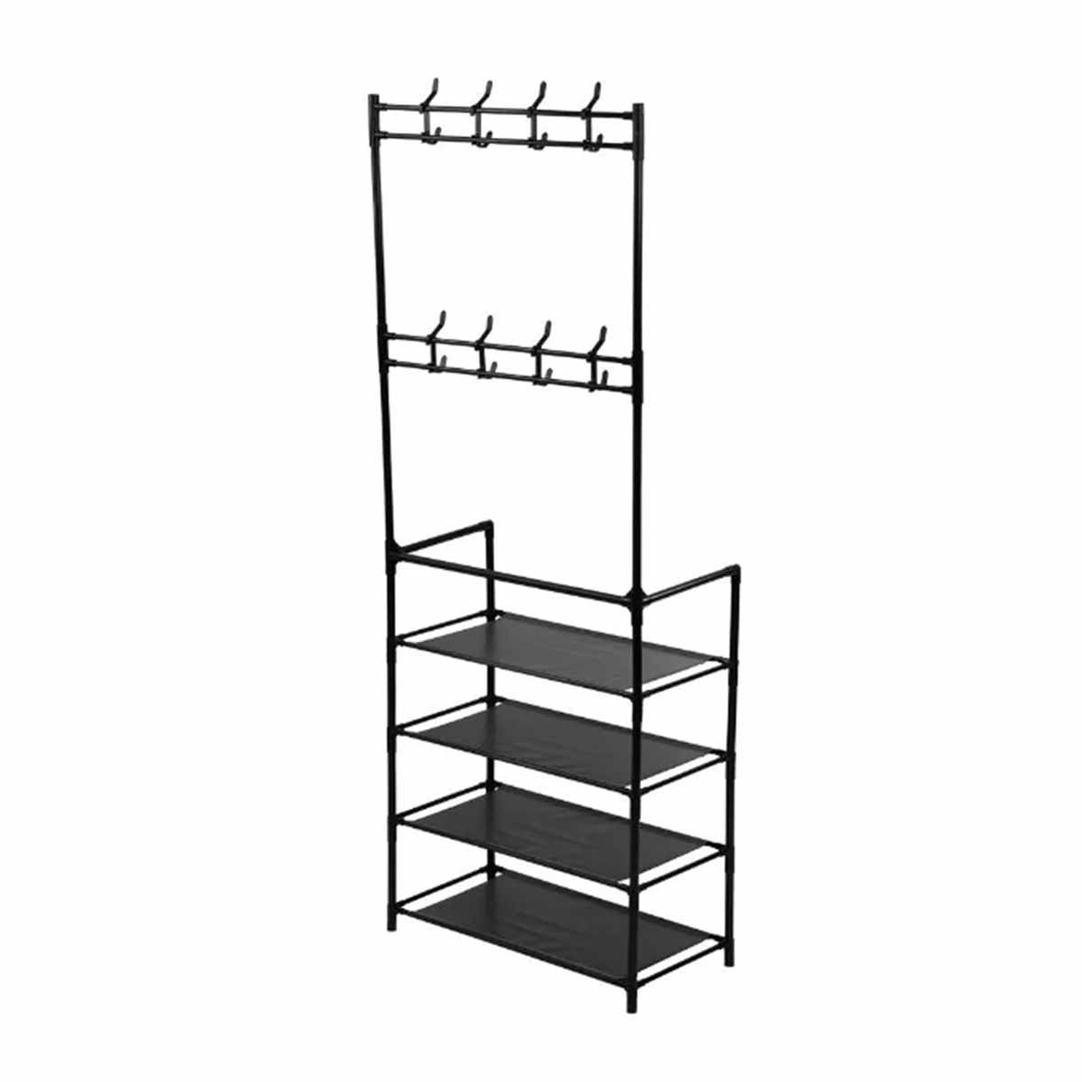 MUEBLE ORGANIZADOR CON PERCHEROS RECTO NEGRO PARA CALZADO EN CASA Y+REGALO STICKER - 1