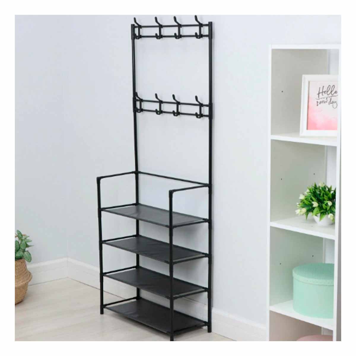 MUEBLE ORGANIZADOR CON PERCHEROS RECTO NEGRO PARA CALZADO EN CASA Y+REGALO STICKER - 2