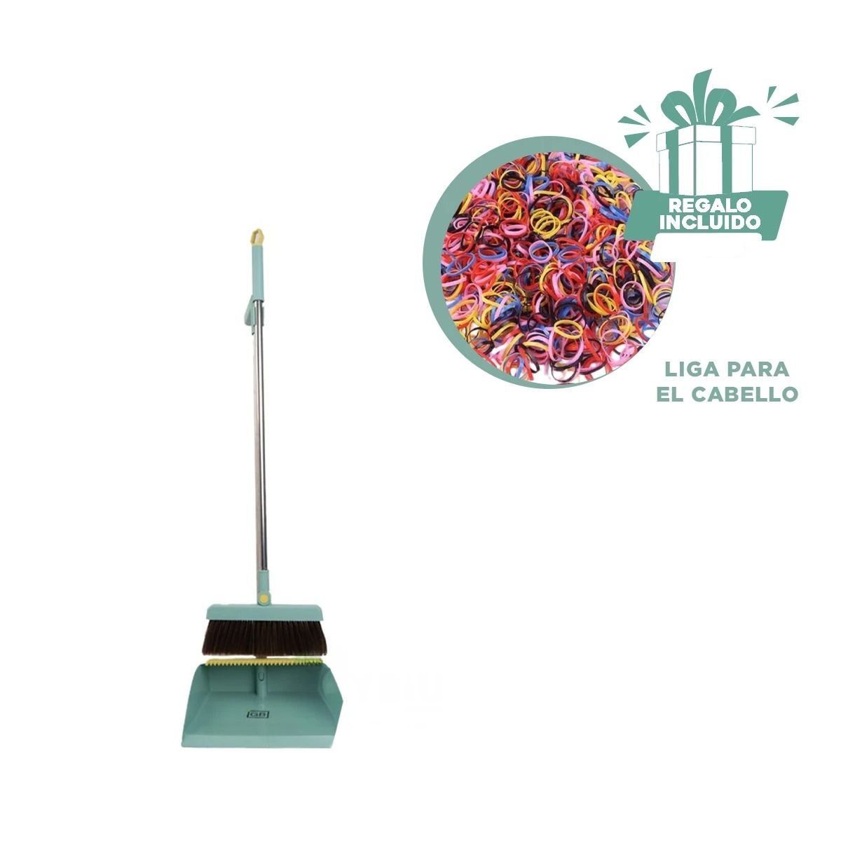 BARRIDOR CON RECOGEDOR VERDE PARA LIMPIEZA COMODA DEL HOGAR USO DIARIO Y+LIGAS REGALO - 2