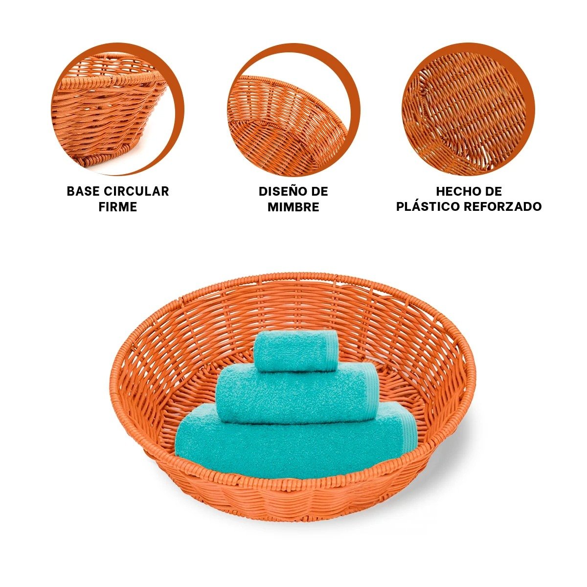 CANASTA CIRCULAR DE PLASTICO TEJIDO PARA DECORACION DEL HOGAR Y ORDEN DIARIO Y+PAPEL REGALO - 5