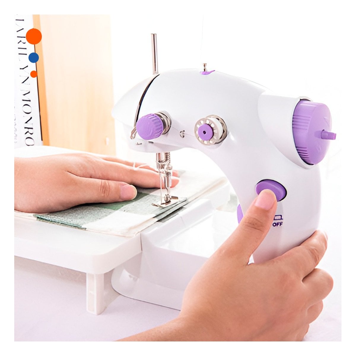 PACK2 EQUIPO DE COSER CON MESA PORTATIL Y DISEÑO BLANCO MORADO COMPACTO Y+PAPEL REGALO - 5