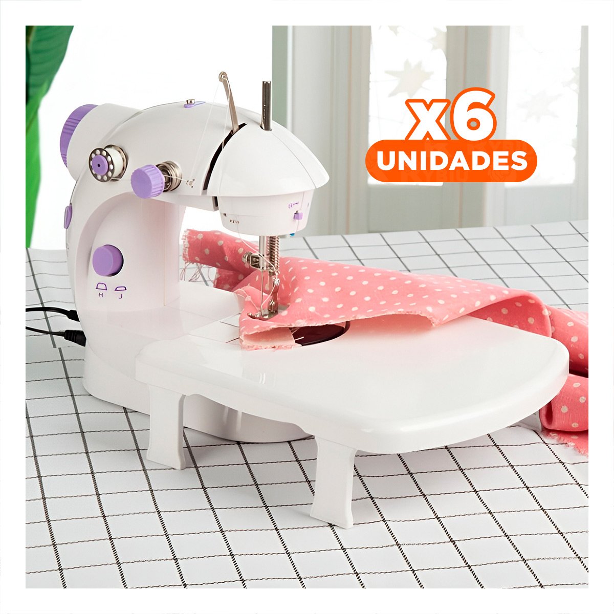 PACK6 COSEDORA PORTATIL DE COSER CON MESA EN BLANCO CON MORADO RESISTENTE Y+PAPEL REGALO - 1