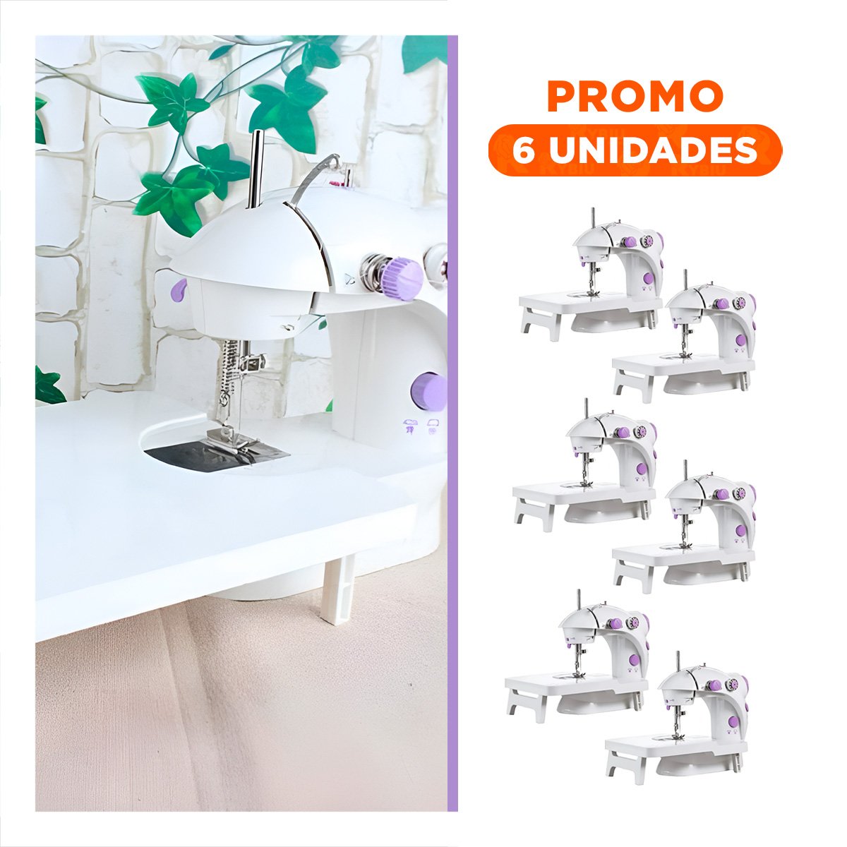 PACK6 COSEDORA DE COSER BLANCO MORADO CON MESA PORTATIL INTEGRADA Y+REGALO STICKER - 1