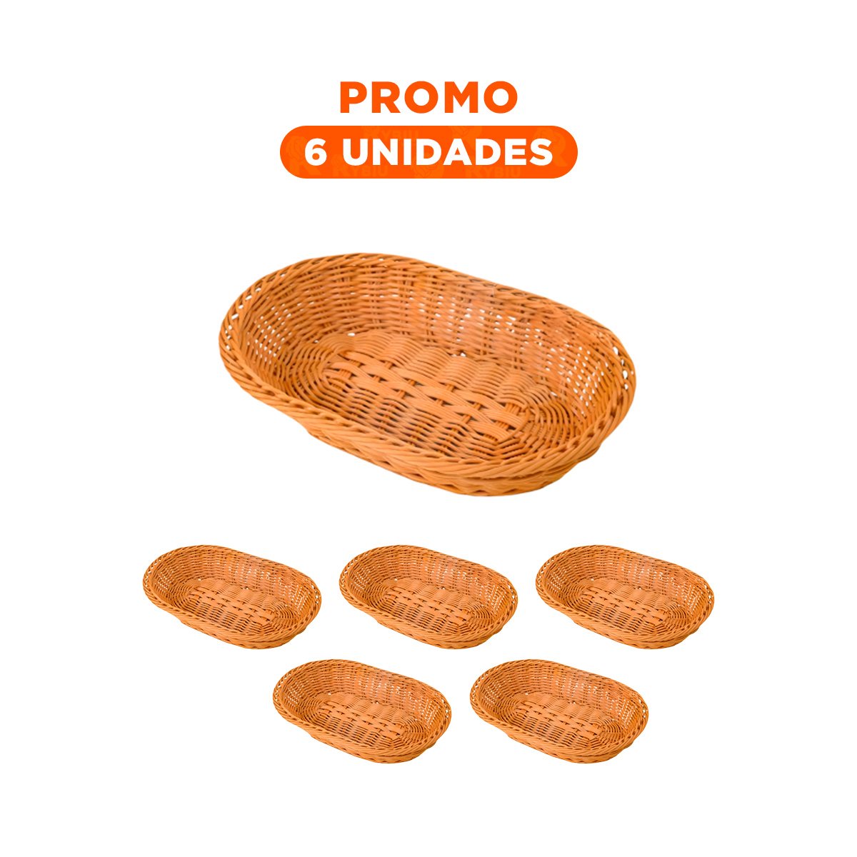 PACK6 CESTA OVALADO DE PLASTICO TEJIDO 30X20X7CM DE FACIL LIMPIEZA Y+REGALO STICKER - 1