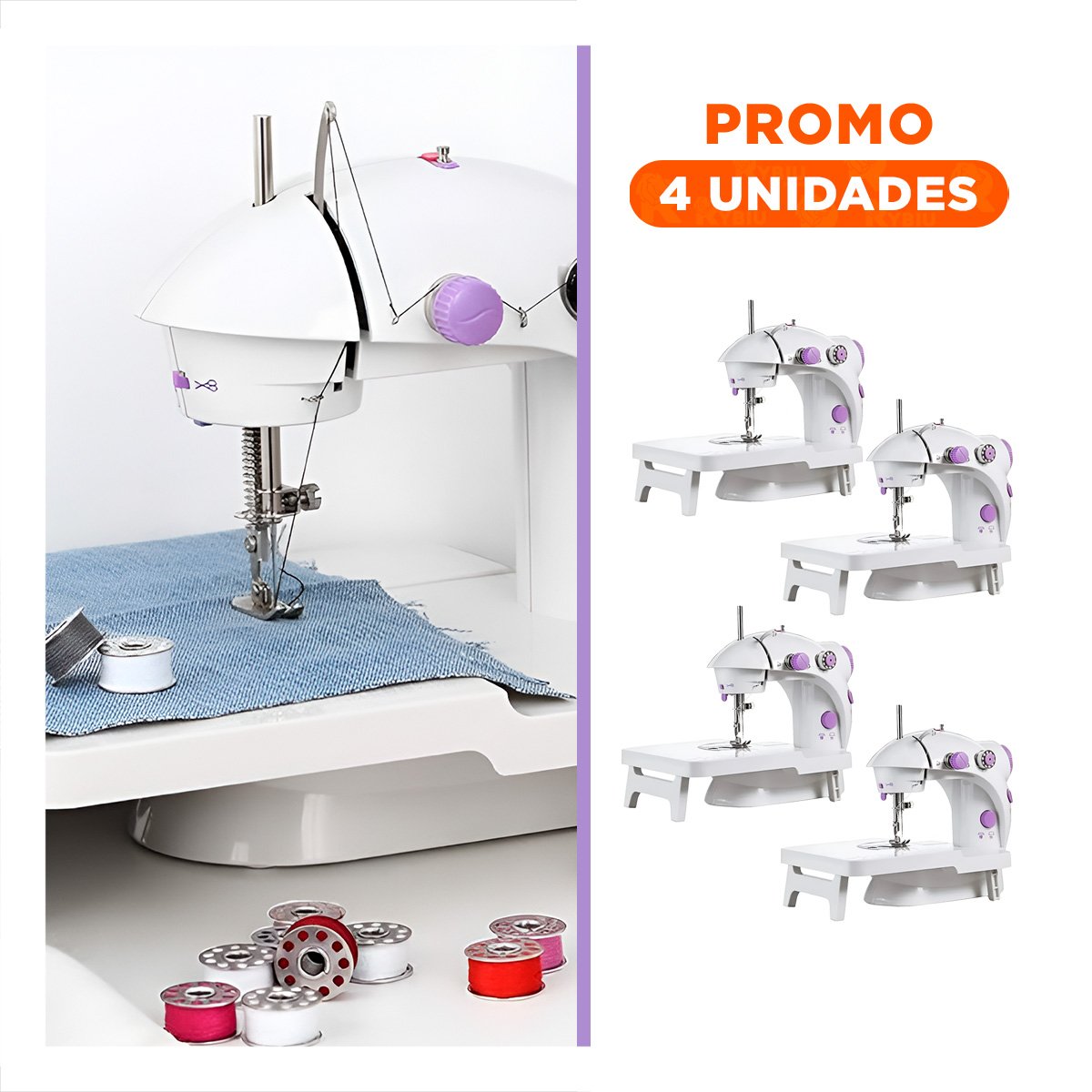 PACK4 EQUIPO DE COSER BLANCO MORADO CON MESA PORTATIL INTEGRADA - 1