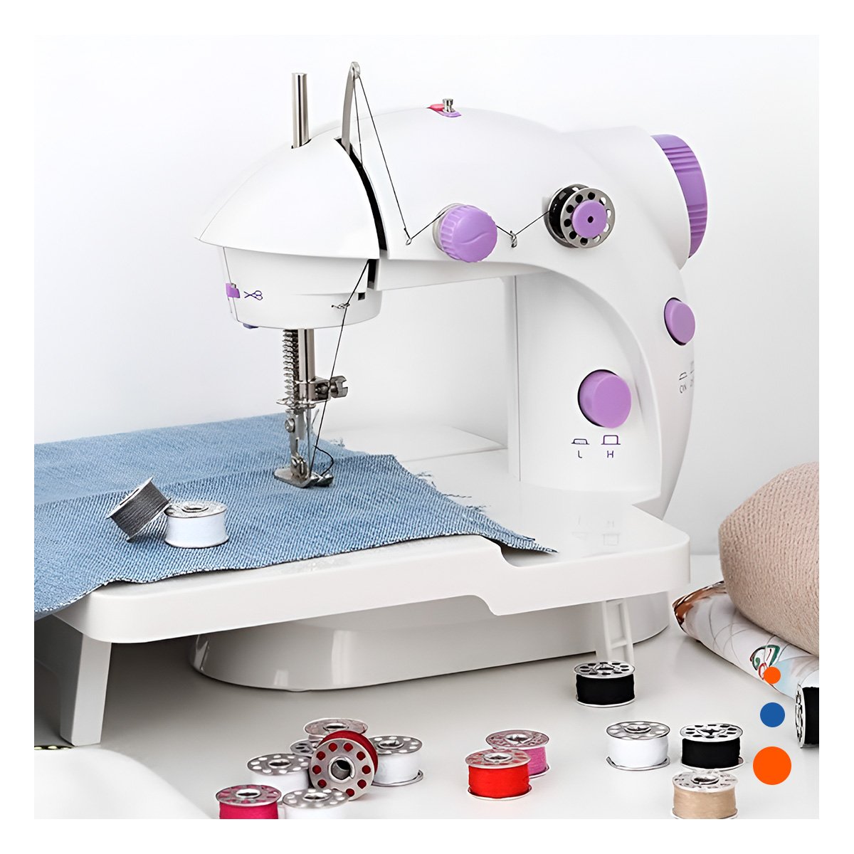 PACK2 EQUIPO PORTATIL DE COSER CON MESA EN BLANCO CON MORADO PRACTICO Y+REGALO STICKER - 5