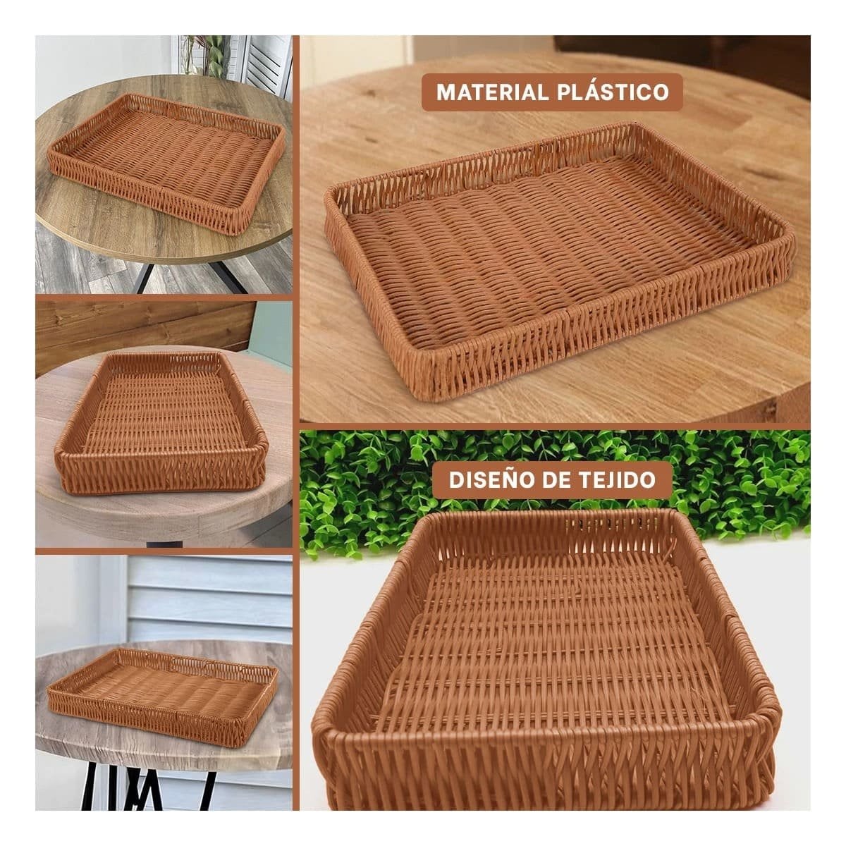 CESTO RECTANGULAR DE PLASTICO TEJIDO 34X24X4CM CON DISEÑO ELEGANTE PARA DECORACION Y+POST IT - 2