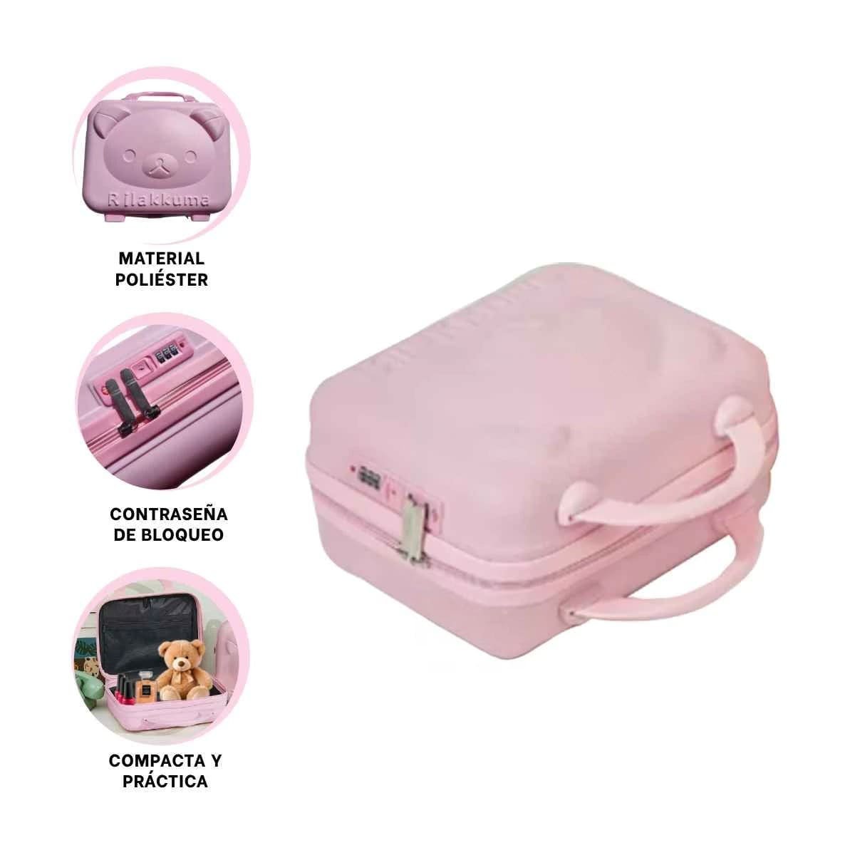 MINI MALETA PORTATIL DE OSO CON DISEÑO INFANTIL EN COLOR ROSADO COMPACTO Y+POST IT - 5