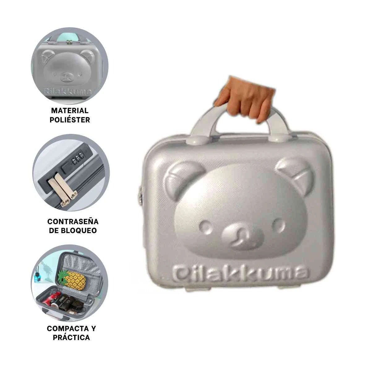 MINI MALETA PORTATIL DE OSO CON DISEÑO INFANTIL EN COLOR PLOMO COMPACTO Y+POST IT - 5