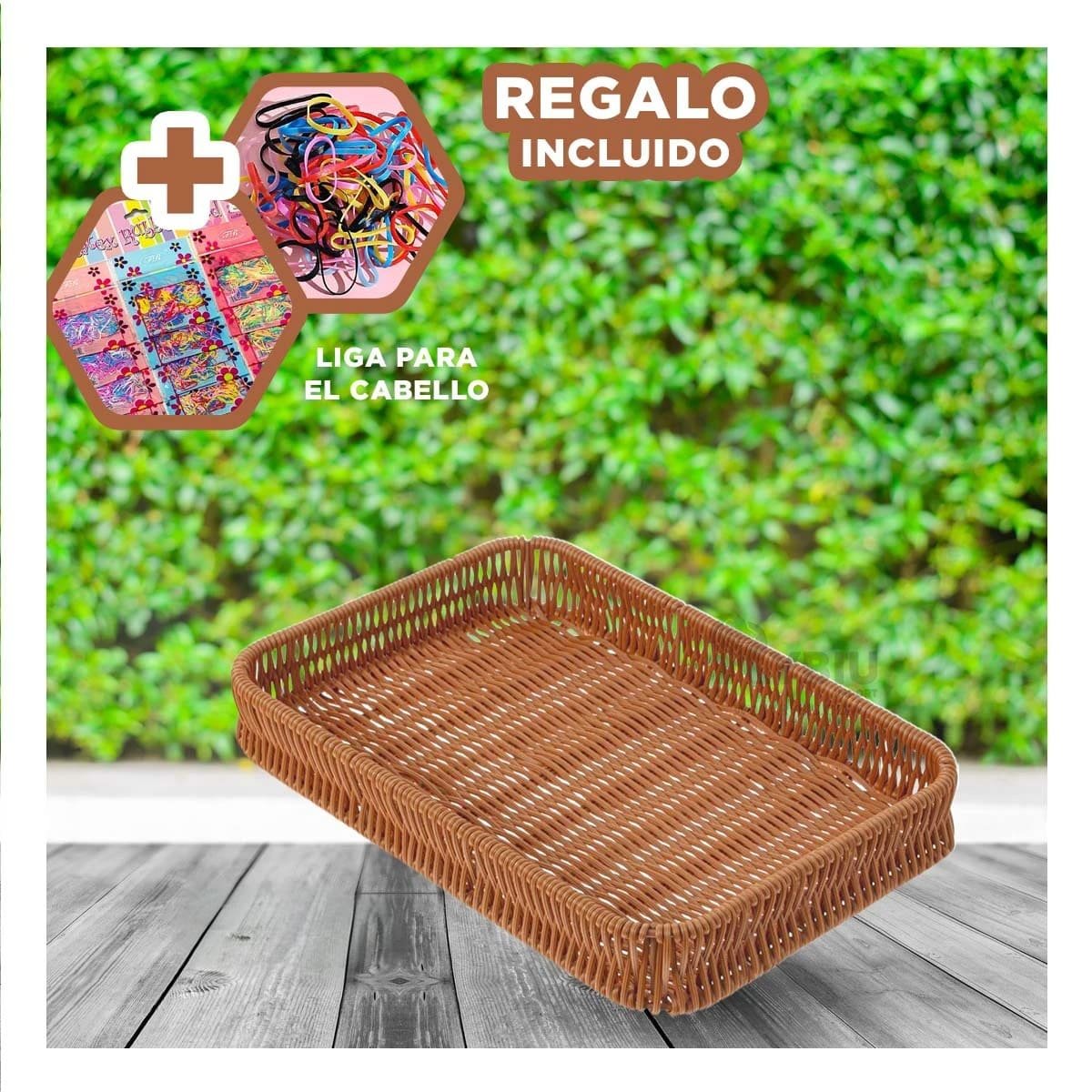CONTENEDOR RECTANGULAR DE PLASTICO TEJIDO 34X24X4CM MULTIUSOS DE ALTA CALIDAD Y+LIGAS REGALO - 2
