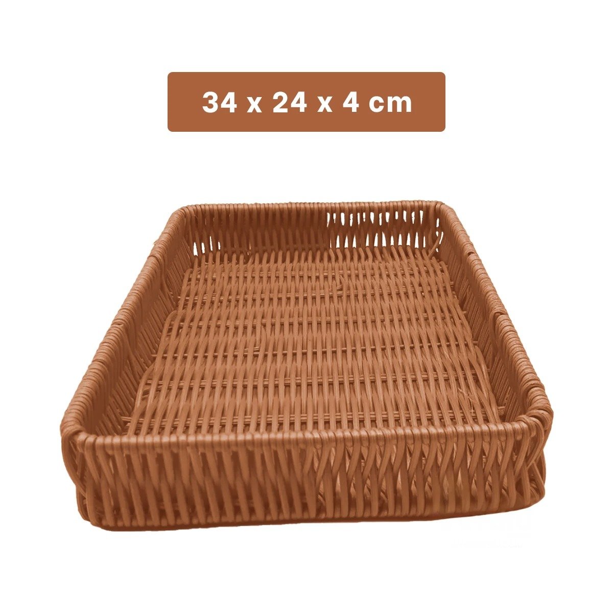 PACK4 CANASTA RECTANGULAR DE PLASTICO TEJIDO 34X24X4CM DE ESTETICA RUSTICA Y+PAPEL REGALO - 4