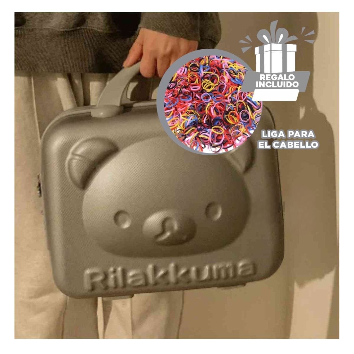 MINI MALETA DE USO DIARIO CON OSO MULTIUSOS Y TONALIDAD PLOMO RESISTENTE Y+LIGAS REGALO - 2