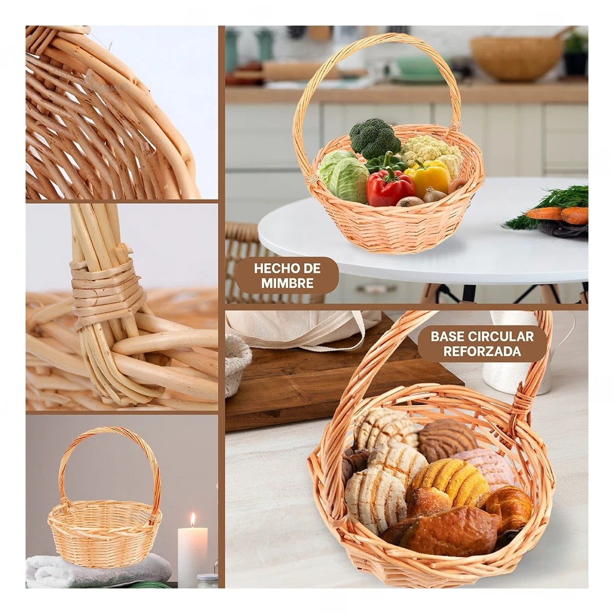 CANASTA PARA HOGAR CIRCULAR DE MIMBRE CON DIMENSIONES 29X29X30CM Y+LIGAS REGALO - 1