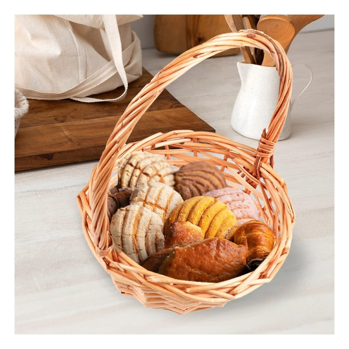 CANASTA PARA HOGAR CIRCULAR DE MIMBRE CON DIMENSIONES 29X29X30CM Y+LIGAS REGALO - 3